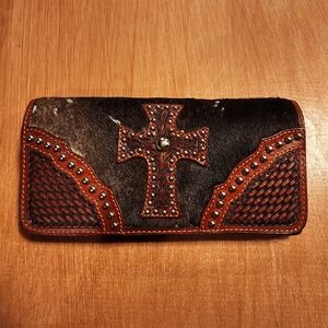 Studded Cross Design Leather Wallet